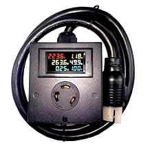 L6-30 30A AC Power Meter 120-240V Outlet, 5ft Cable & Plug Voltage Current LCD Display Digital Multimeter Watt Ammeter Voltmeter Monitor Heavy Duty Metal