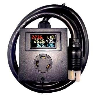 L6-30 30A AC Power Meter 120-240V Outlet, 5ft Cable & Plug Voltage Current LCD Display Digital Multimeter Watt Ammeter Voltmeter Monitor Heavy Duty Metal