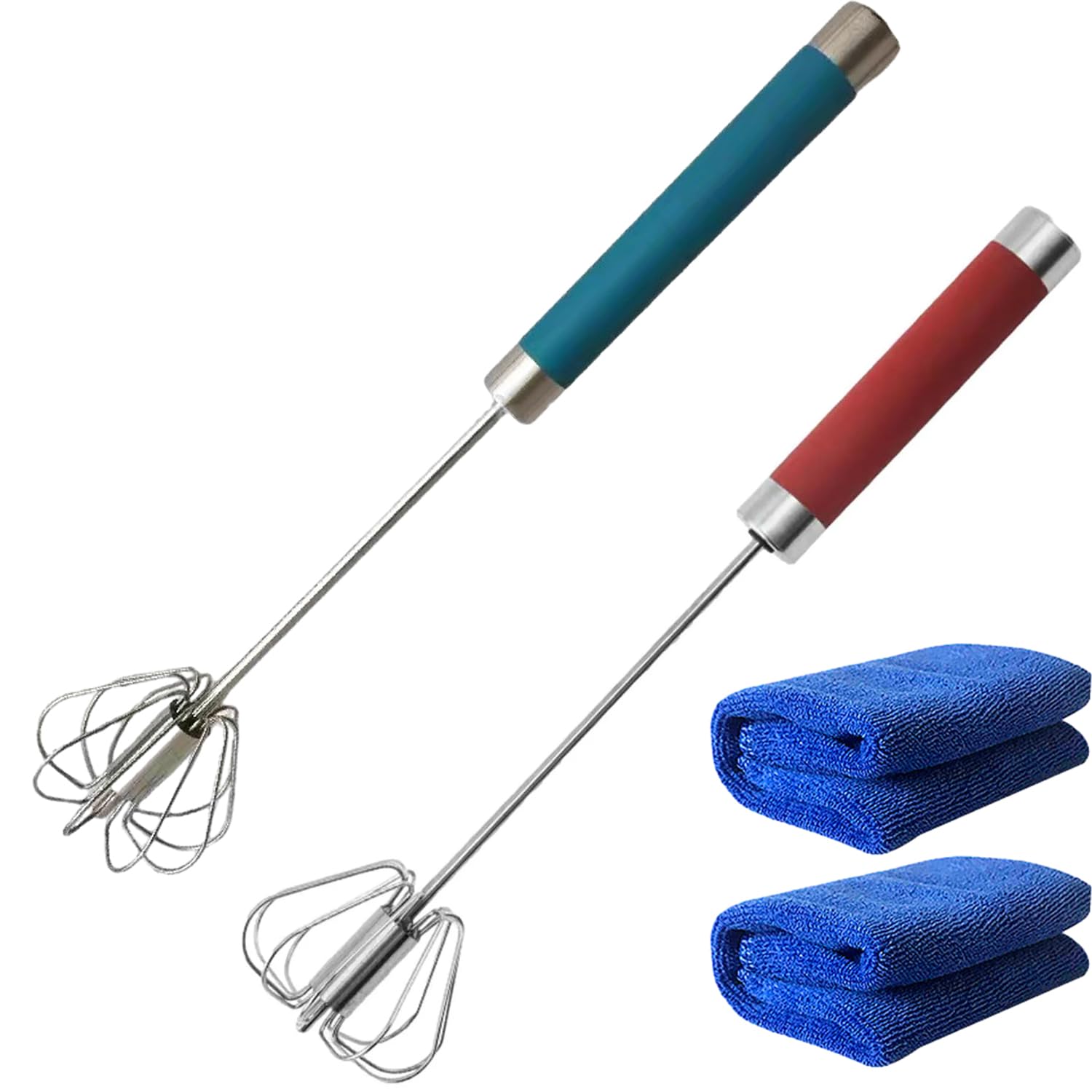 Frusta Whizzy Piranha, frusta per intentiony, frusta successiva, frusta semiautomatica in acciaio inox da 30,5 cm, frusta per frullare, sbattere e mescolare (rosso + blu)