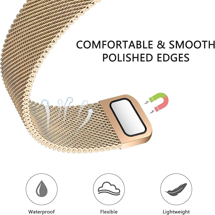 Image of Meyaar Magnetic Loop for Apple Watch Band 46mm 42mm 44mm 45mm 49mm Women Men,Magnet Stainless Steel Mesh Metal Strap for iWatch Ultra /2 Series 10 9 8 7 6 5 4,SE /2nd Generation (Black-Rose Gold)