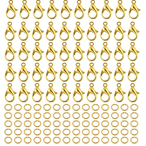 300Pcs Alloy Silver Lobster Claw Clasps with Open Jump Rings,Necklace Fasteners Hook for DIY Jewelry Making Accessories (10x5mm)