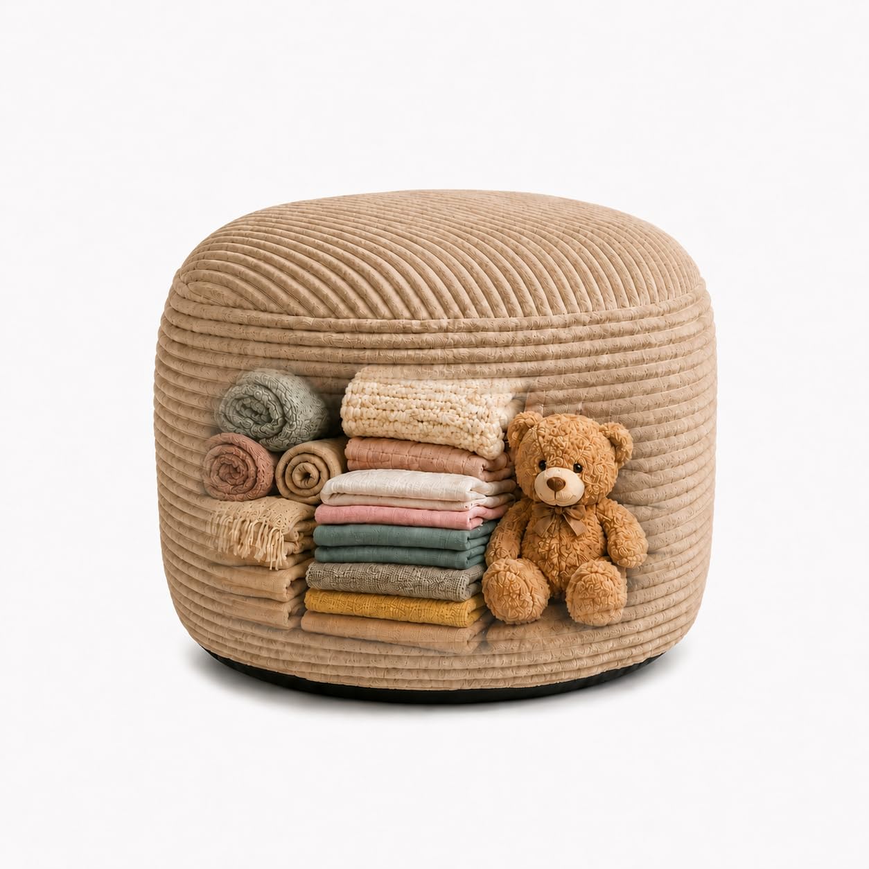 Storage Pouf Cover, No Filler, Corduroy, Light Camel, 20 Inch