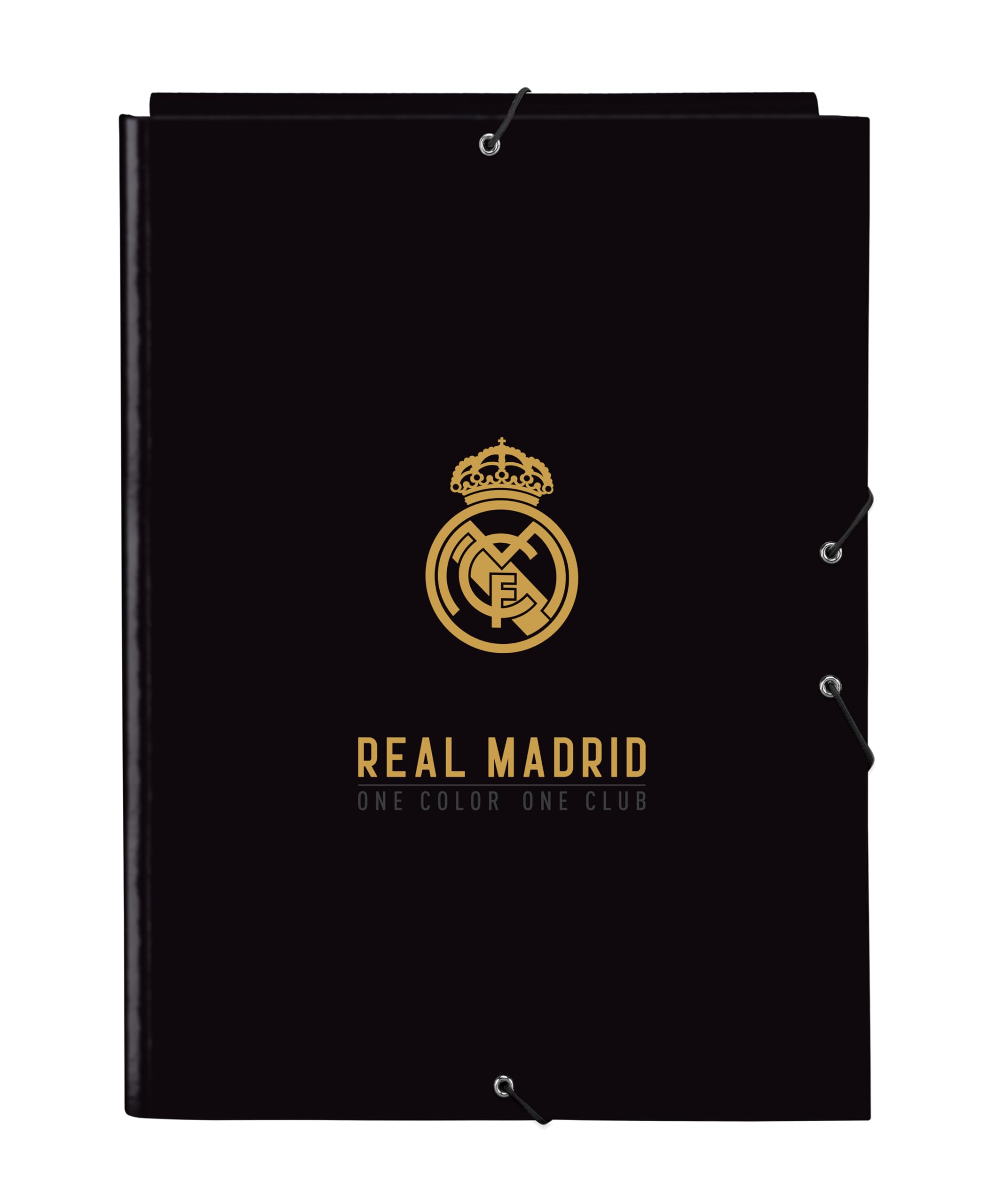 Safta-M068 Real Madrid 3ª EQUIPACIÓN-Carpeta Folio con 3 Solapas, Ideal para Niños de Diferentes Edades, Cómoda y Versátil, Calidad y Resistencia, 26x36.5 cm, Color Negro, Estándar (512424068)