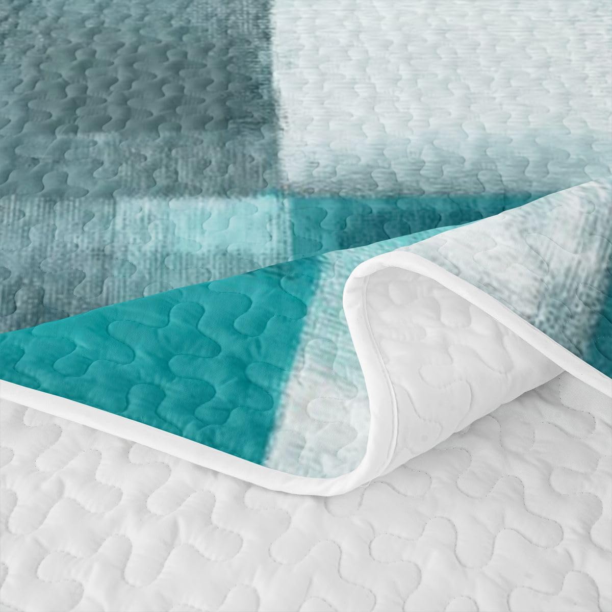 Loussiesd Geometryczna pikowana narzuta na łóżko king-size, turkusowa, biała, pled, narzuta na łóżko, letnia kołdra, sztuka abstrakcyjna, ombre, narzuta na cały rok, 3 sztuki (1 kołdra, 2 poszewki na