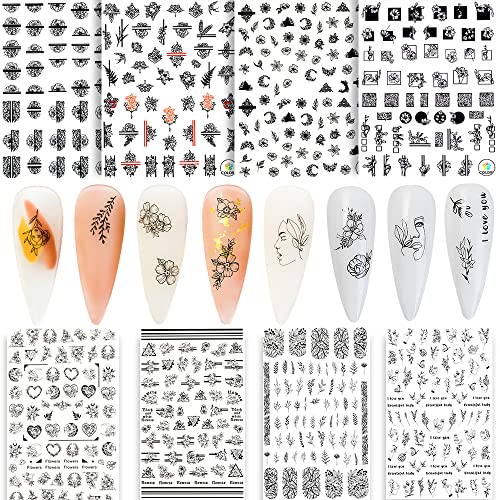 Black Nail Art Sticker Decal Set, 3D Self Adhesive Nail Stickers, Flower Nail Stickers, Vintage Flower Vine Leaf Nail Art Decals, Nail Art Stickers For Nail Art Design, Nail Stickers For Girls, Diy Nail Art Decorations For Nail Salons… #TOP1