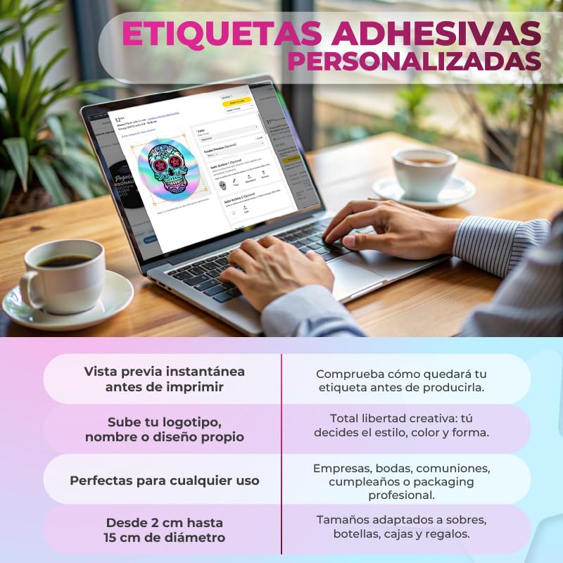 Pegatinas Personalizadas Redondas en Vinilo UV – Etiquetas Adhesivas Resistentes al Agua y al Sol – Ideal para Logo de Empresa, Packaging, Regalos, Cumpleaños, Boda, Bautizo y Comunion (5cm ø)
