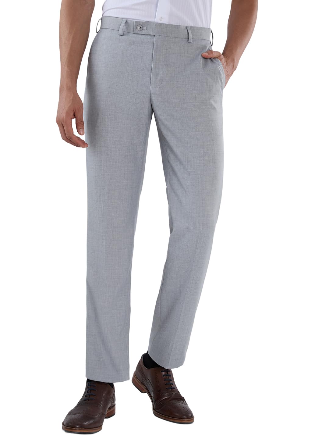 park avenue Men Regular Fit Solid Pattern Polyester Blend Flat Front Formal Trouser-picture-19
