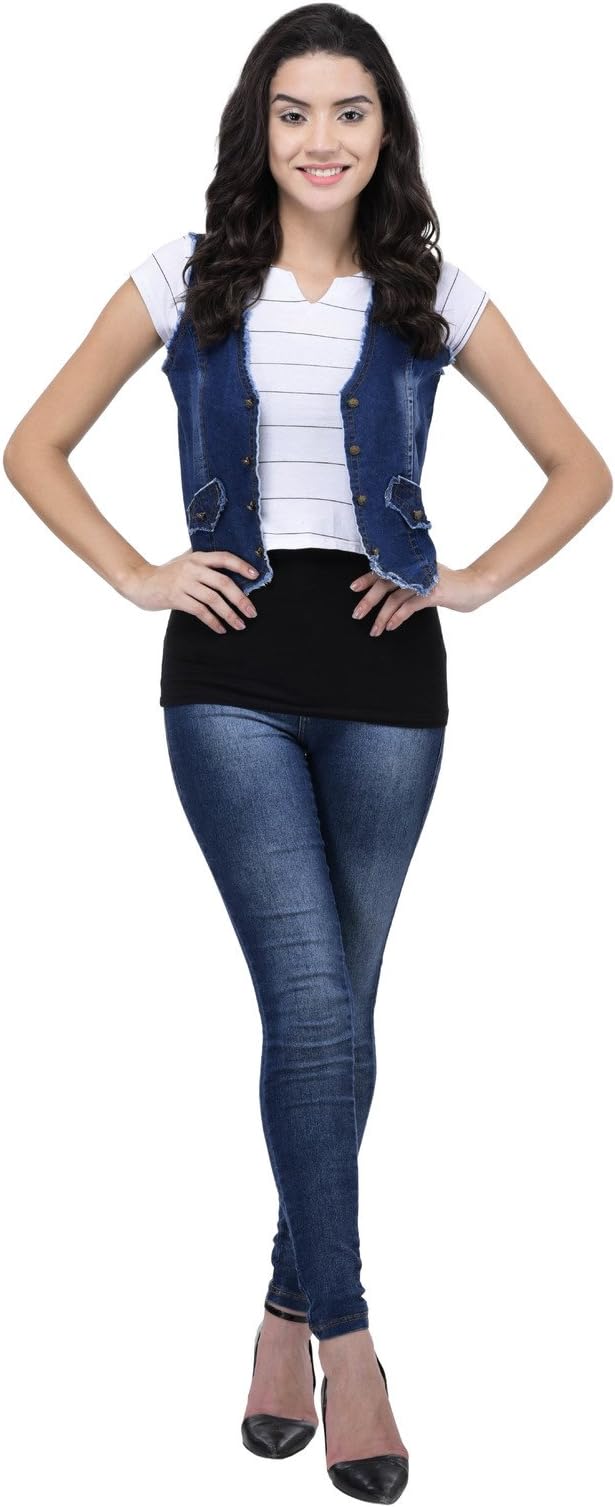 Women's Sleeveless Washable Denim Jacket Large Dark Blue