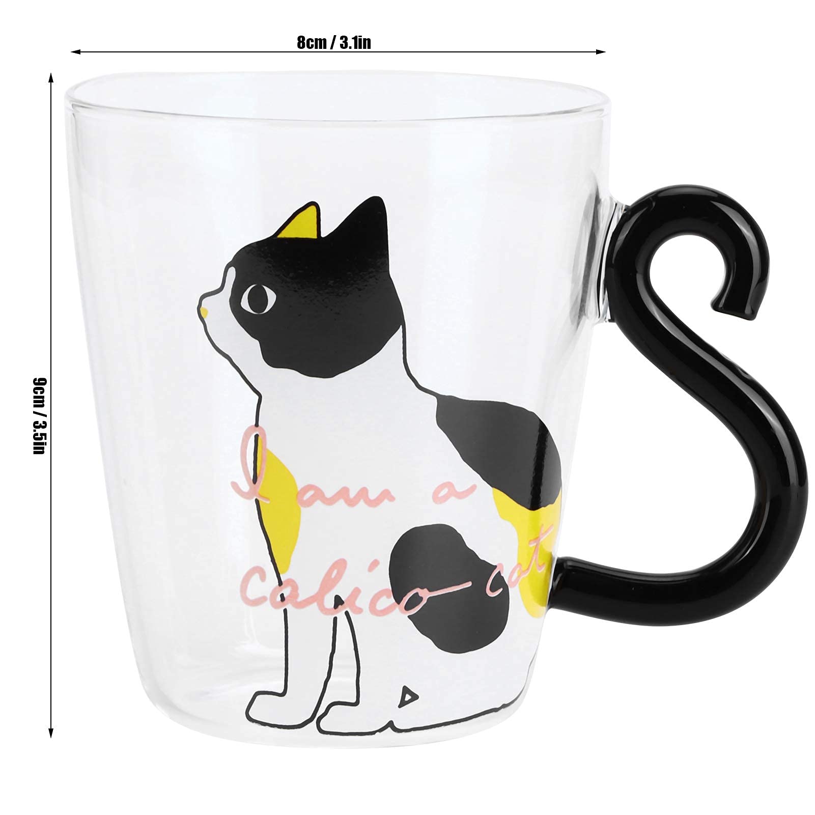 2 tazas de cristal con forma de gato, 300 ml, taza de café de vidrio de borosilicato alto, taza de leche de cristal, vaso transparente para bebidas de jugo de té (gato blanco)