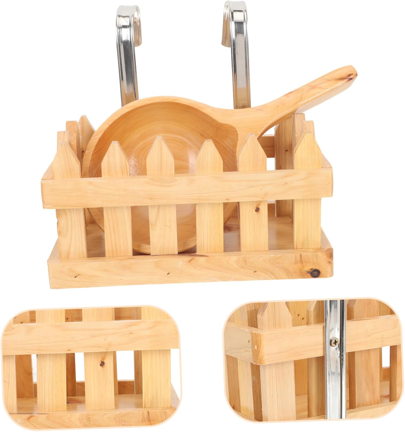 Wooden Bath Soaker Bucket Hanging Basket Water Ladle 100% Natural Wood Bath Accessories and Shower Organization