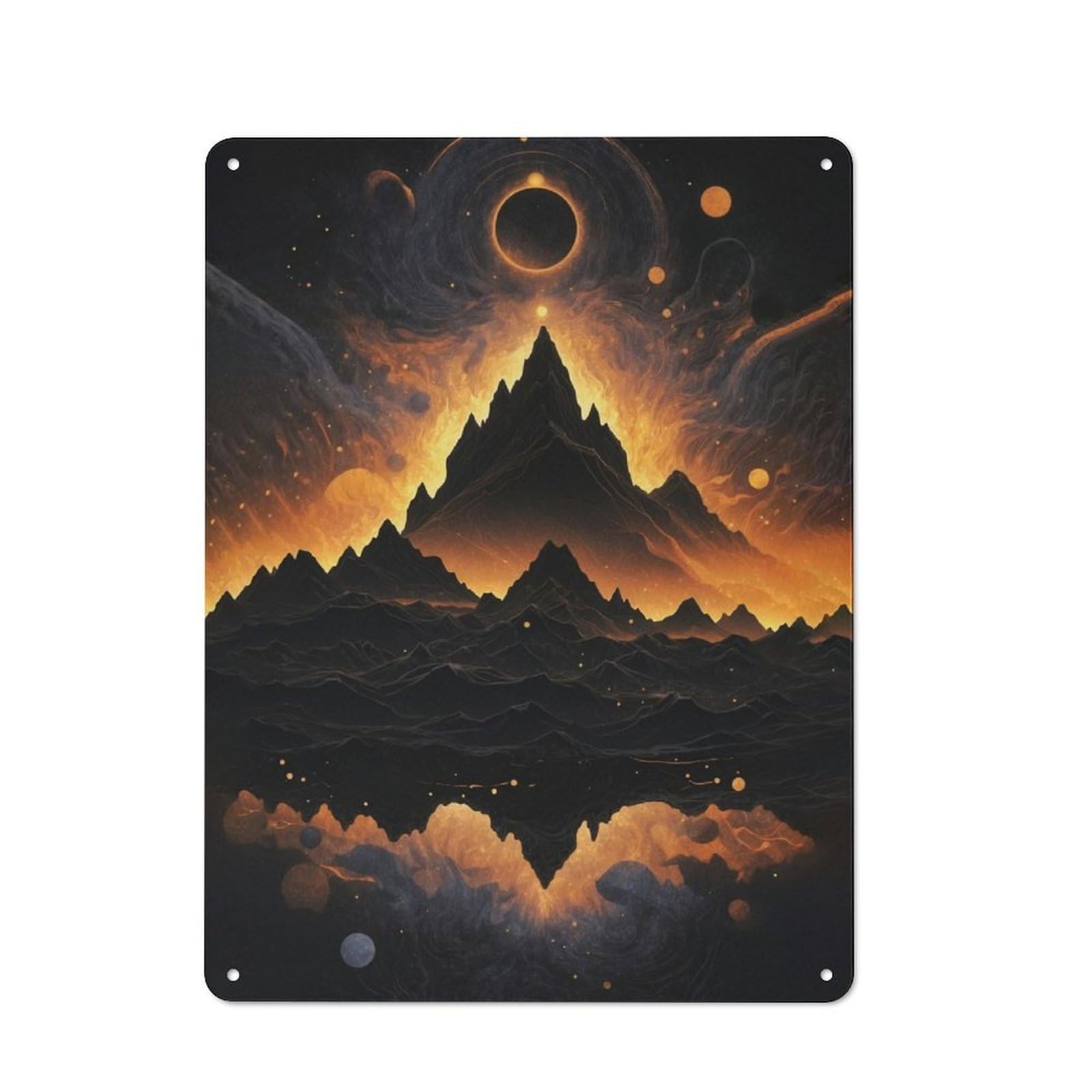 Junmoney Moonlit Majesty Mountain Tin Sign 40X30cm For Café Or Home Bar, Rustic Wall Decor, For Café-Style Decor Fans