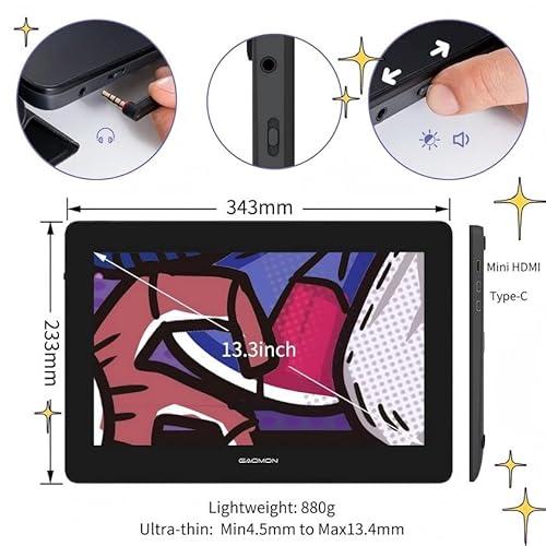 image for GAOMON PD1320 Pen Display Drawing Tablet, 13.3 Inch Full Laminated 120