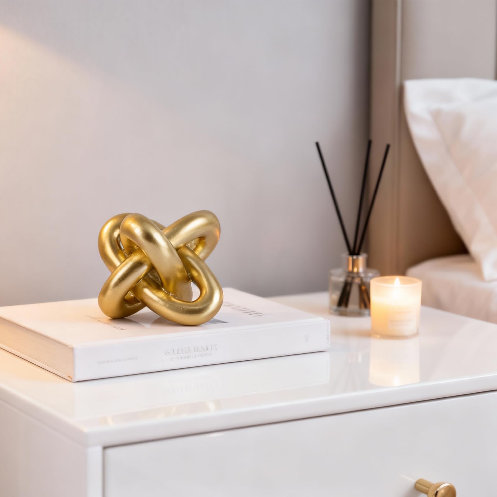Estatua de nudo dorado, escultura de tres nudos para decoración del hogar, esculturas de nudo y estatuas para mesa de café rústica, sala de estar, mesa de comedor, entrada, estante de entrada