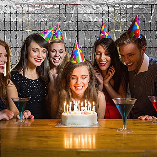 Image of AMFIN (Pack of 2) Square Foil Curtains for Birthday Decoration Photo Booth Props Backdrop Baby Shower Bachelorette Party Decorations - Silver