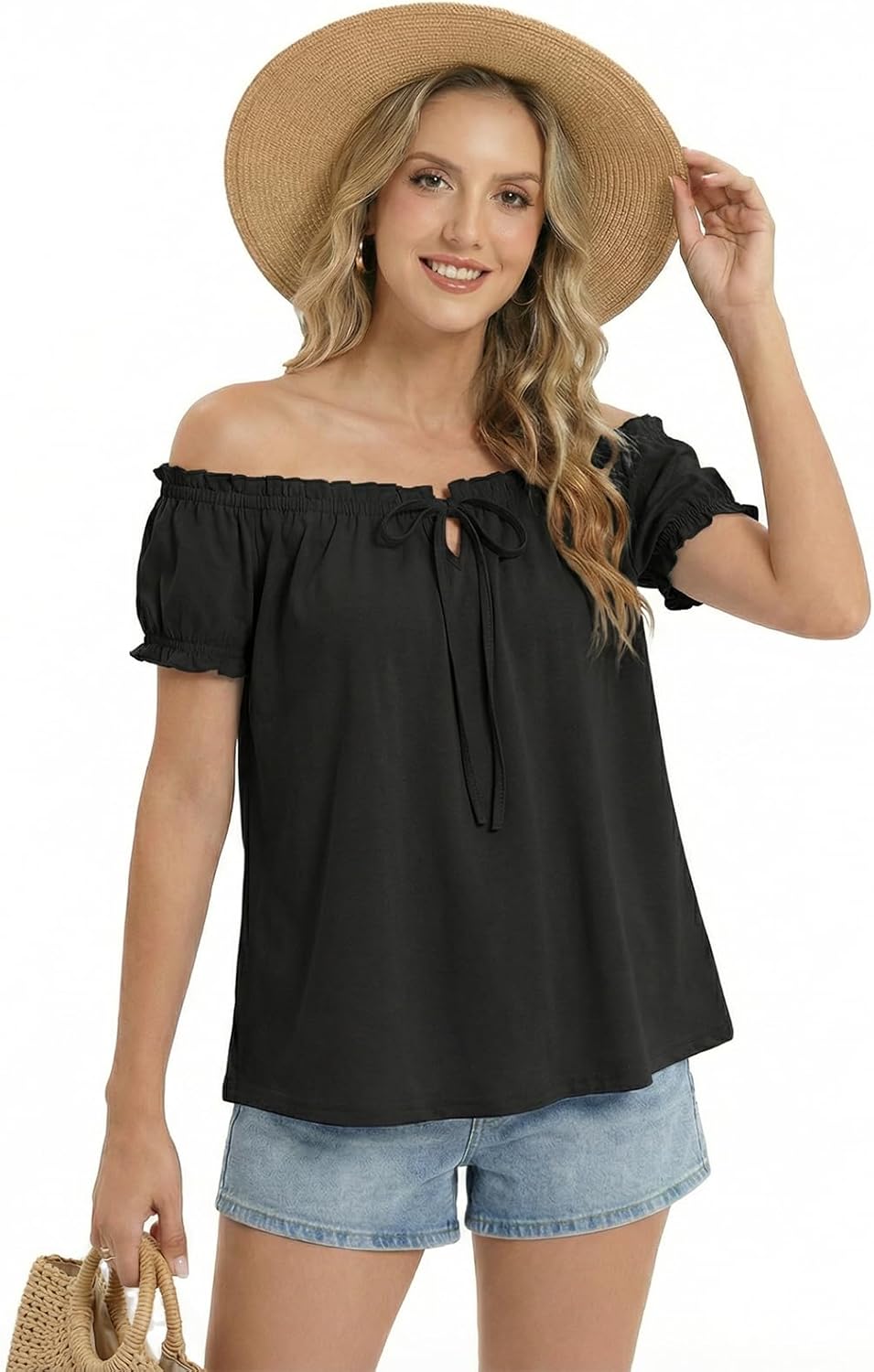 YOINS Babydoll Tops for Women Summer Cute Off Shoulder Loose Fit Tie Front Tank Tops Casual Going Out Flowy Shirt - Image 4