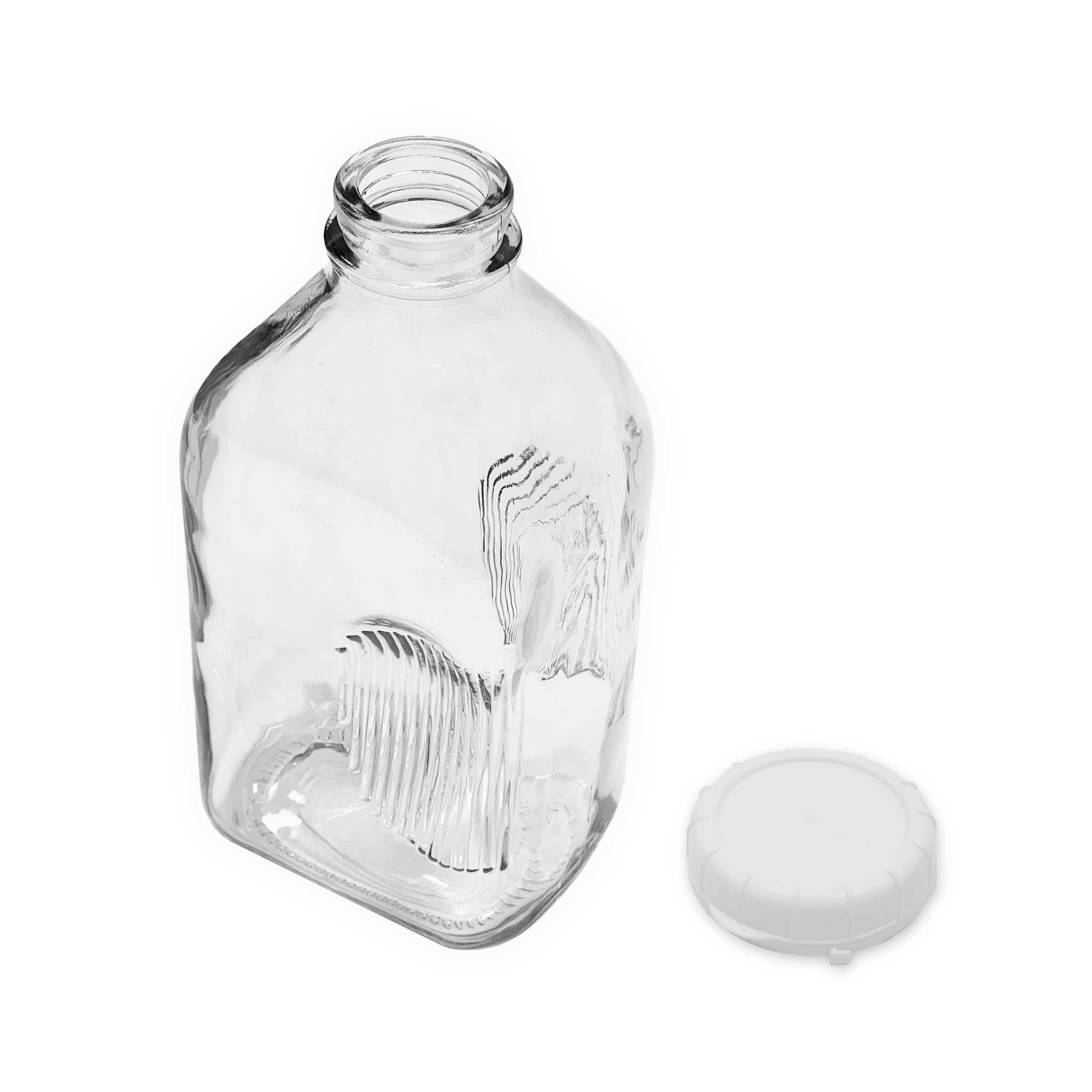 Glass Beverage Jug, 64 oz, Clear, Wide Mouth with Groove Handle and Airtight Lid (1)