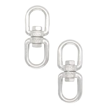 2 Pcs SUS316 Loop Dia 8mm 6/19inch 660lbsf Double Eye Swivel,Eye to Eye Swivel Shackle Ring Connector Hardware Double Ended Swivel Hook for Marine Mooring Swivel Tree Swing Hammock