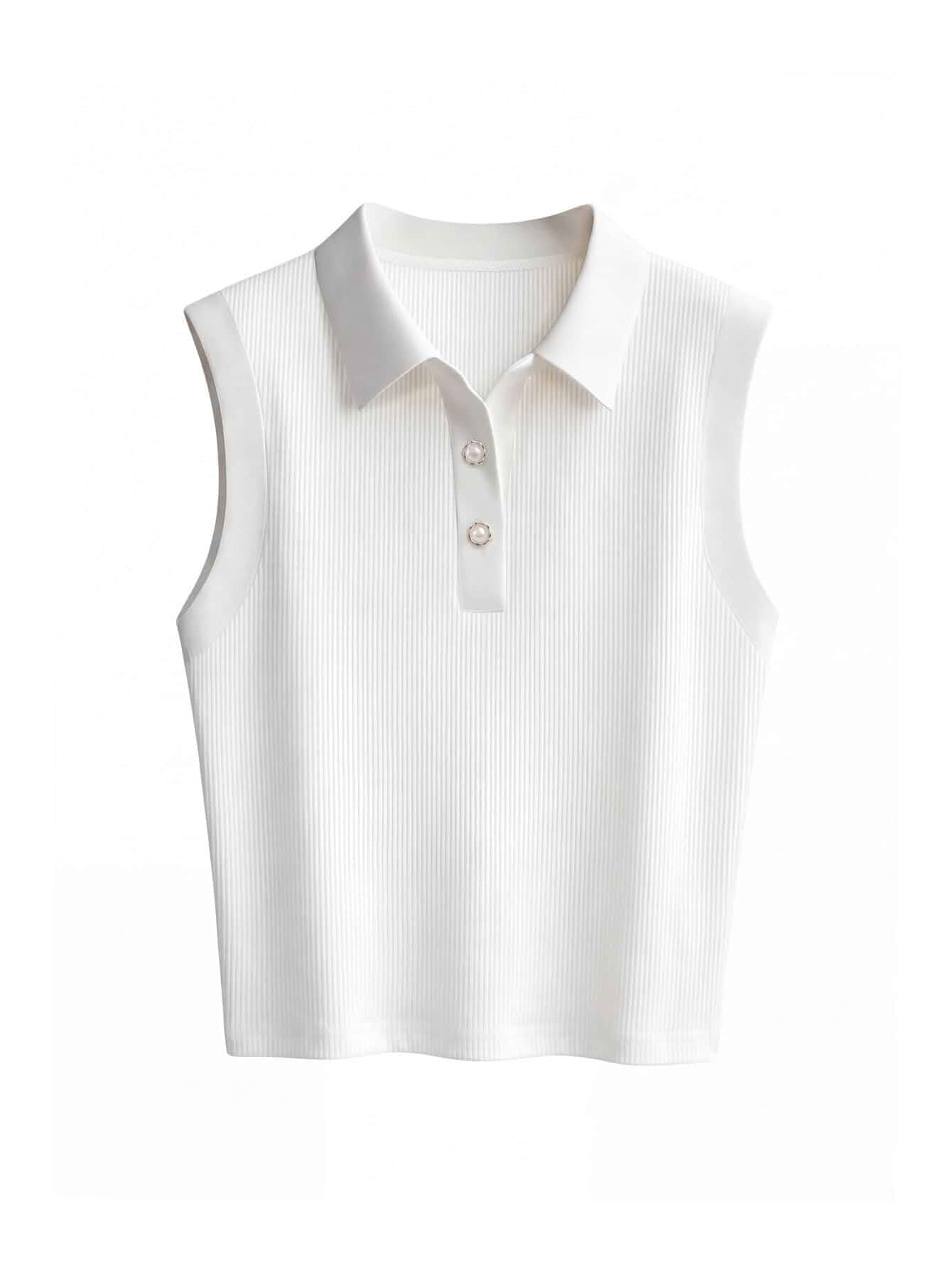 SweatyRocks Women's Ribbed Collared Button Up Tank Top Business Casual Sleeveless Golf Shirt Sleeveless