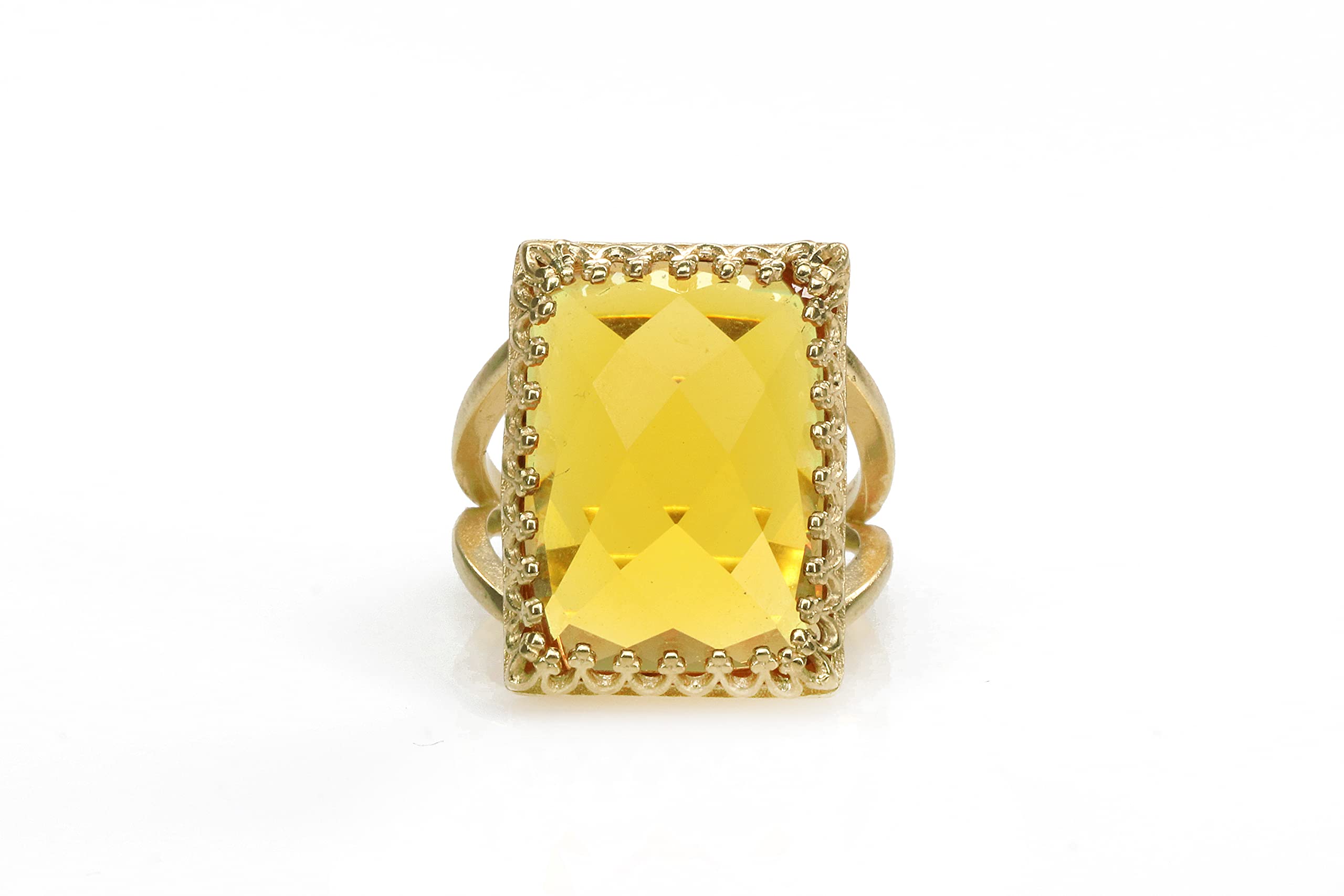 Anillo Anémona Citrino Brillante - Joyería de Moda para Mujer - Anillo de Cristal Grande Hecho a Mano