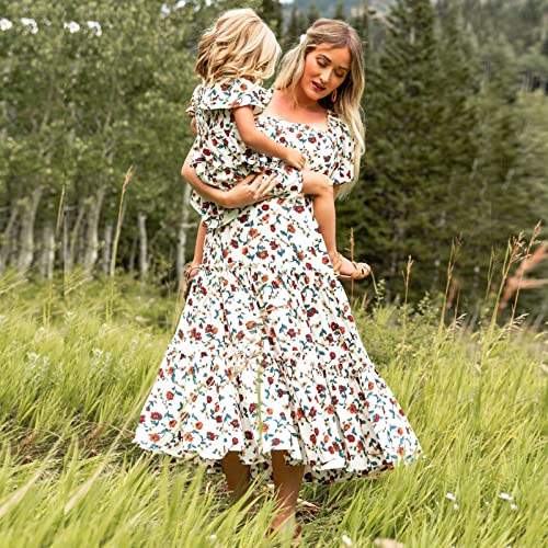 Mommy and Me Dress Summer Casual Boho Floral A-Line Ruffled Flowy Beach Hawaiian Vacation Maxi Dress3