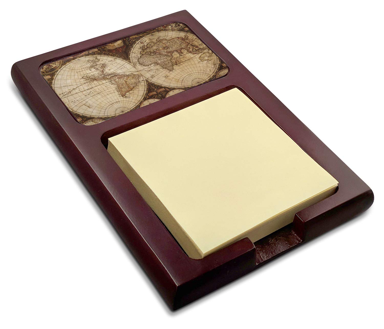 Vintage World Map Red Mahogany Sticky Note Holder