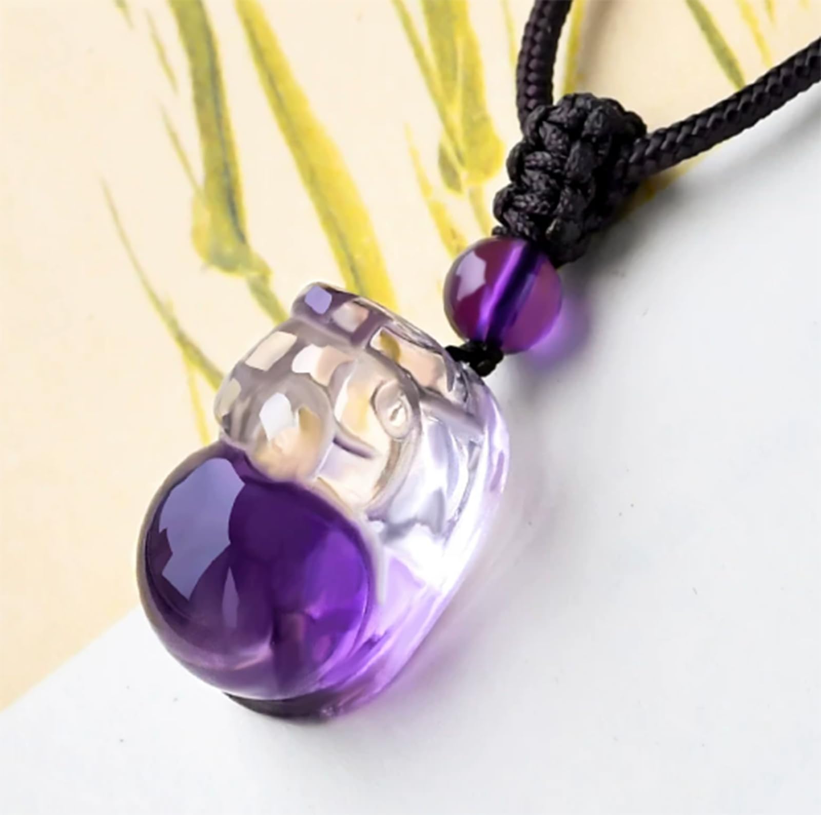 Collar con Colgante de Pixiu de Amatista con Degradado Natural, Forma de Olla del Tesoro, joyería Artesanal de Piedras Preciosas auténticas, Regalo para Mujer,5g
