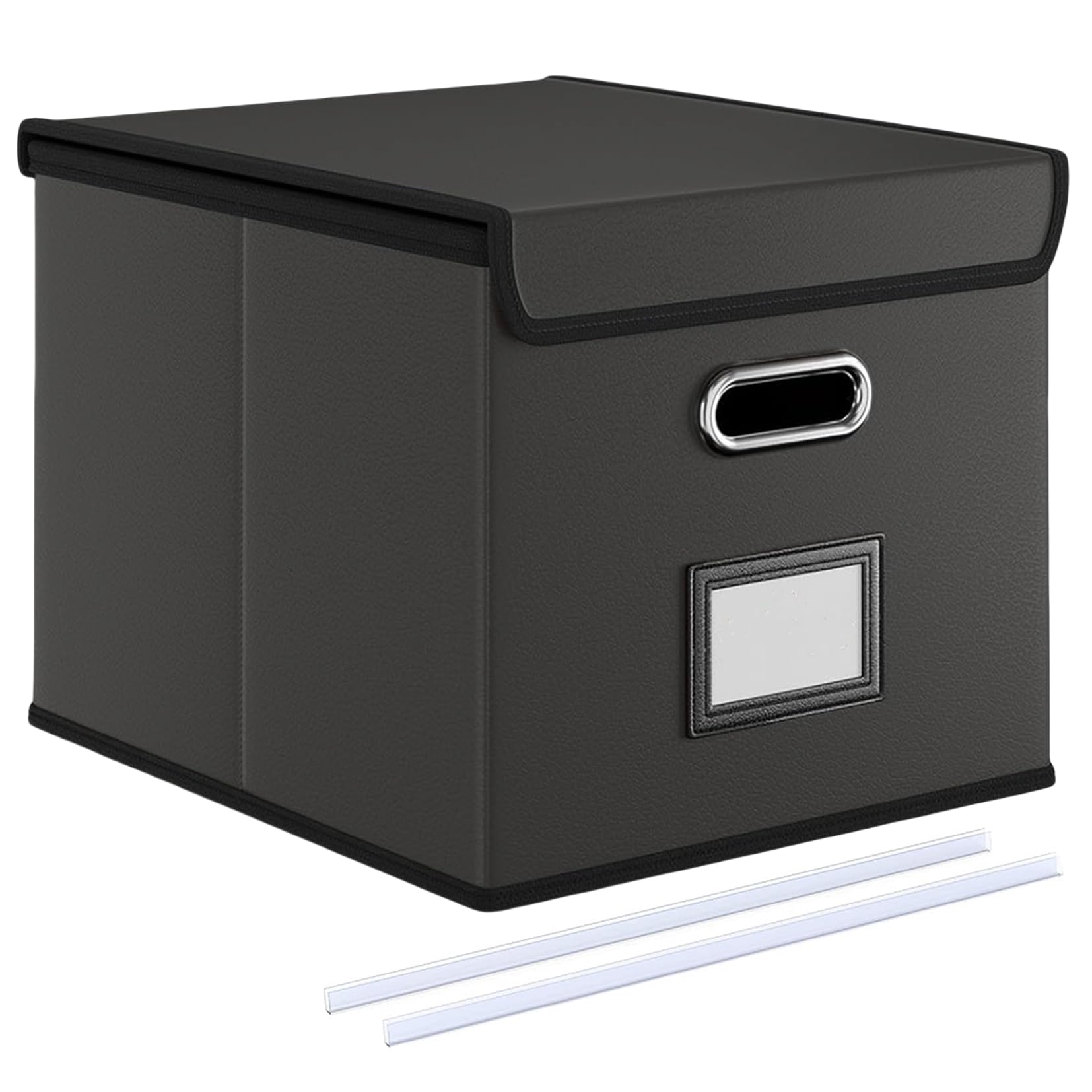 Umtiti A4-Size Black Leather File Organizer Box with Lid(Folders not included.File Folder Storage