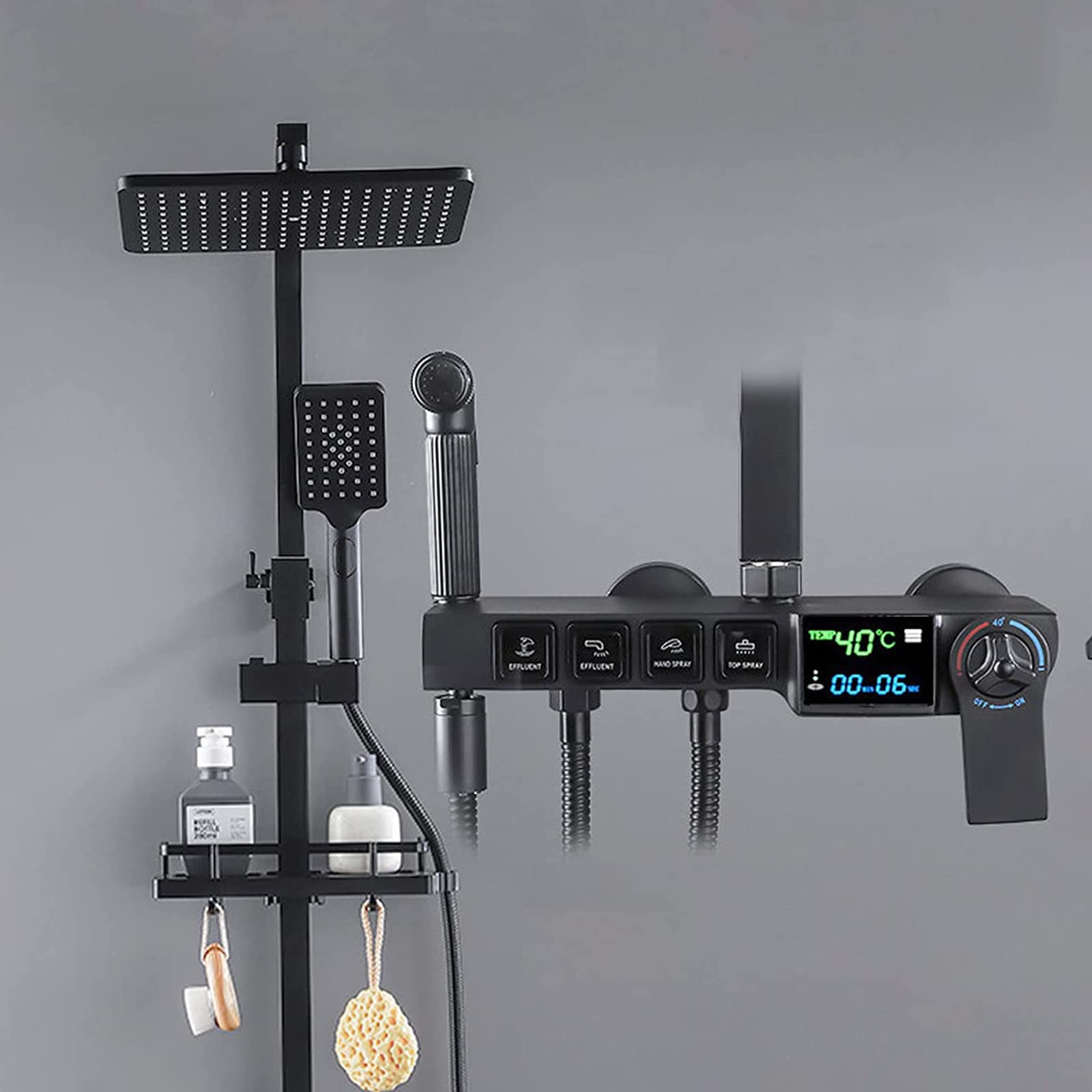 ZYCHSJXA Shower Faucet SetBlack Digital Display Thermostatic, Brass Mixer Tap with Rainfall, Hand, Bidet Spray, Tub Spout, Height Adjustable