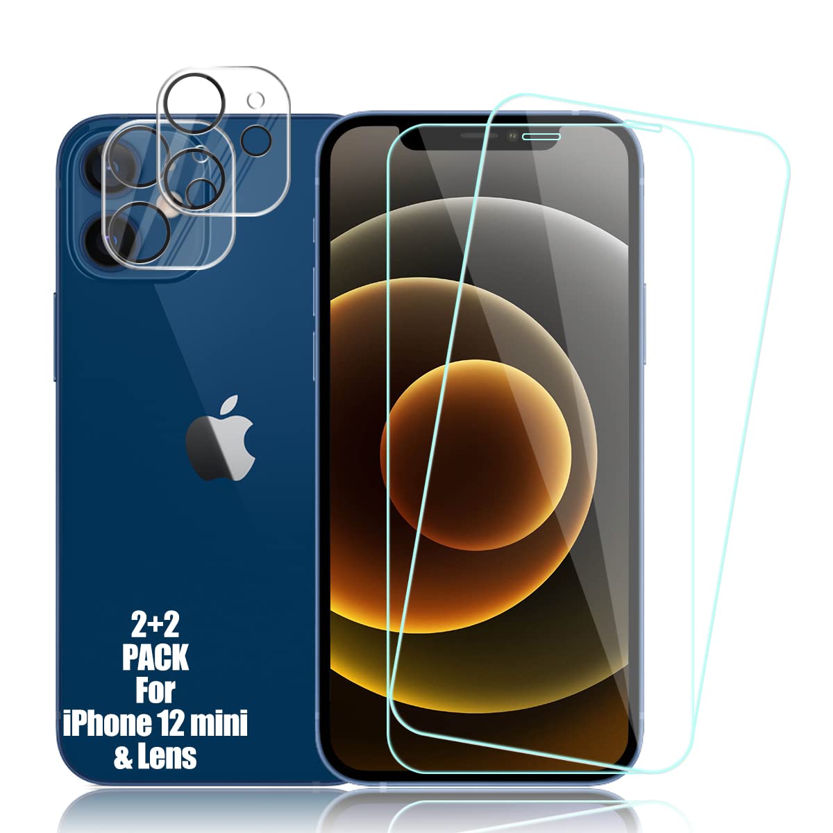 BIGFACE Compatible with iPhone 12 Mini Screen Protector + Camera Lens Protectors, [2 + 2 Pack] Premium HD Clear Tempered Glass, 3D Curved Anti-Bubble Accuracy Film for iPhone 12 Mini(5.4 Inch)