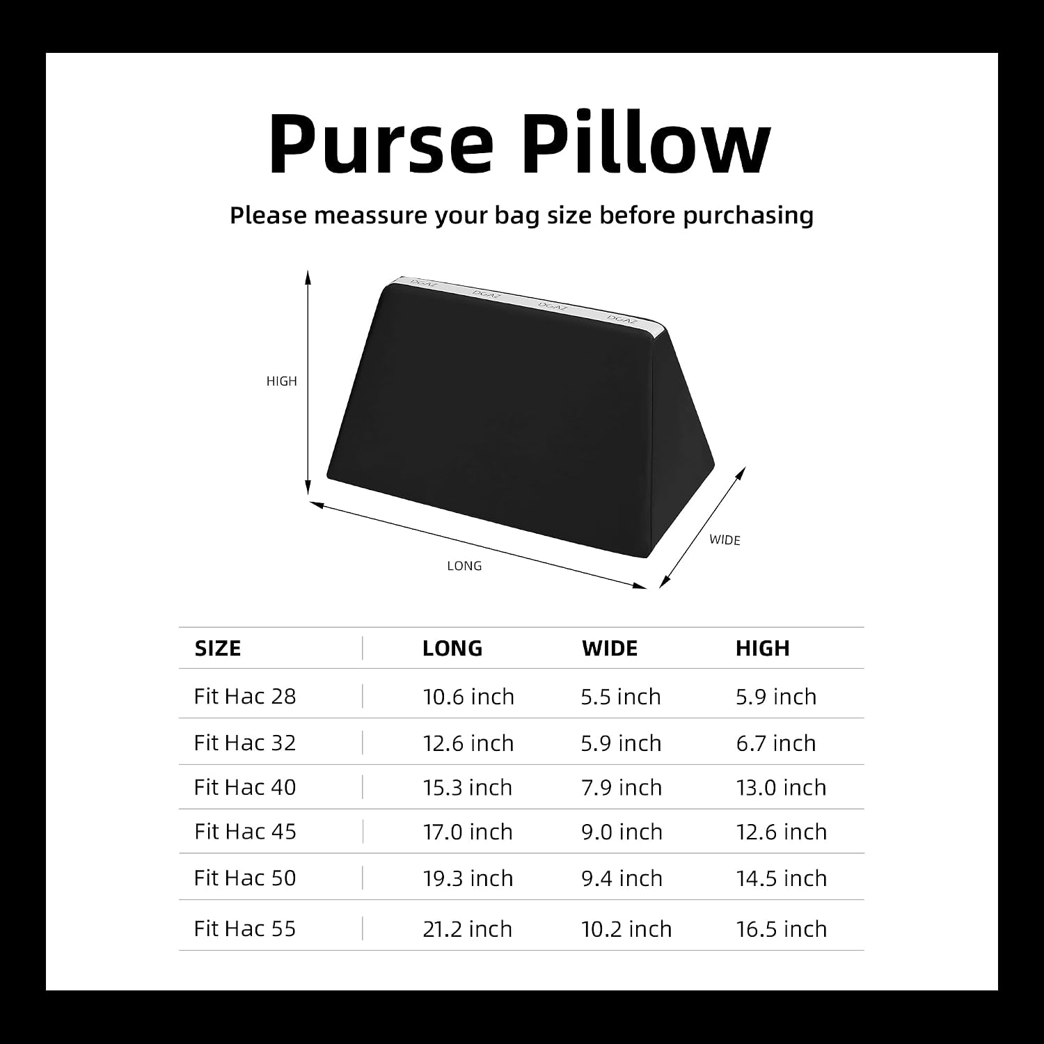 DGAZ Purse Pillow Shaper Insert for Hermes Hac Bags, Silky Pillow Shaper for Luxury Handbags(Black,Hac 40)
