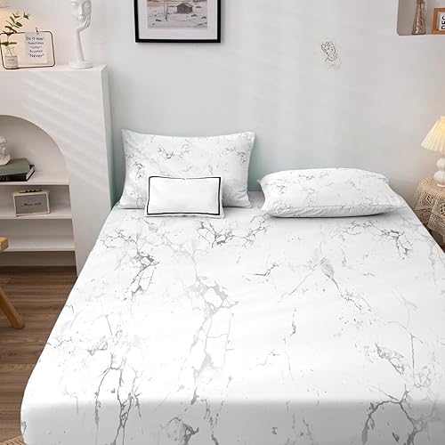 Miniatura 10 de THYUNQ Blue Marble Sheets Twin XL Size Bed Set Watercolor Abstract Art Bedding Sheets  Pillowcases 3 Piece Soft Microfiber Patterned Sheet Set with