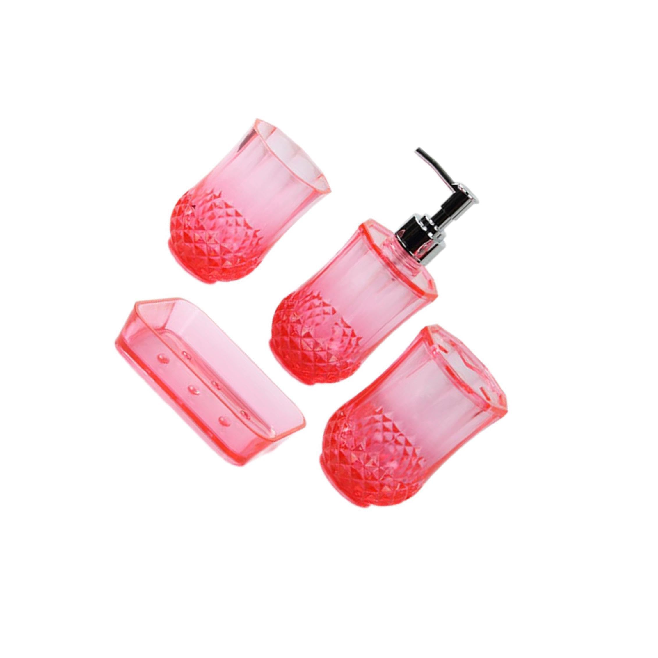 TWISAXC Space-saving Toothbrush Holder Set Small Living Spaces Soap Dispenser Bathroom Accessories Set Acrylic Office Hotel, Red