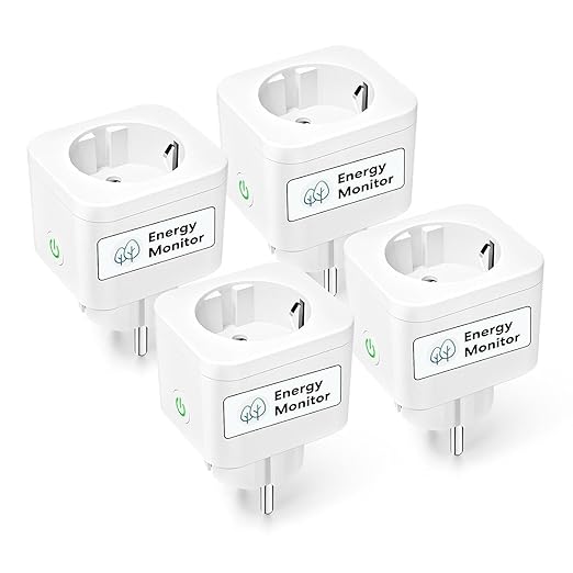 Meross Enchufe Inteligente con Mide el Consumo, Enchufe Bluetooth Alexa 16A con Control Remoto y por Voz, Temporizador, Enchufe WiFi Compatible con Alexa, Google Home y SmartThings, 4 PCS