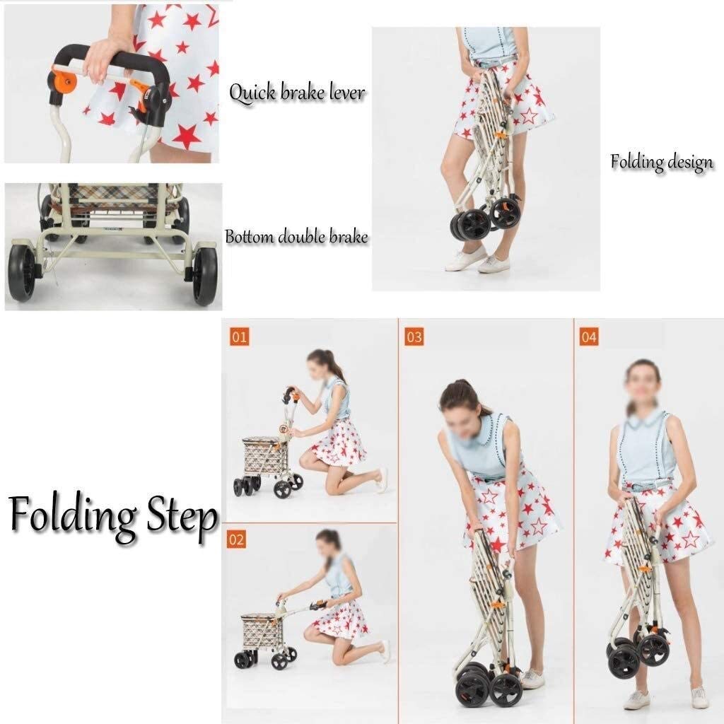 Koszyk dla osób starszych dla seniorów Rollator Lekki Rollator Koszyk dla osób starszych Składany wózek na zakupy z 4 kołami Wózki na zakupy Torba do przechowywania z siedziskiem Z