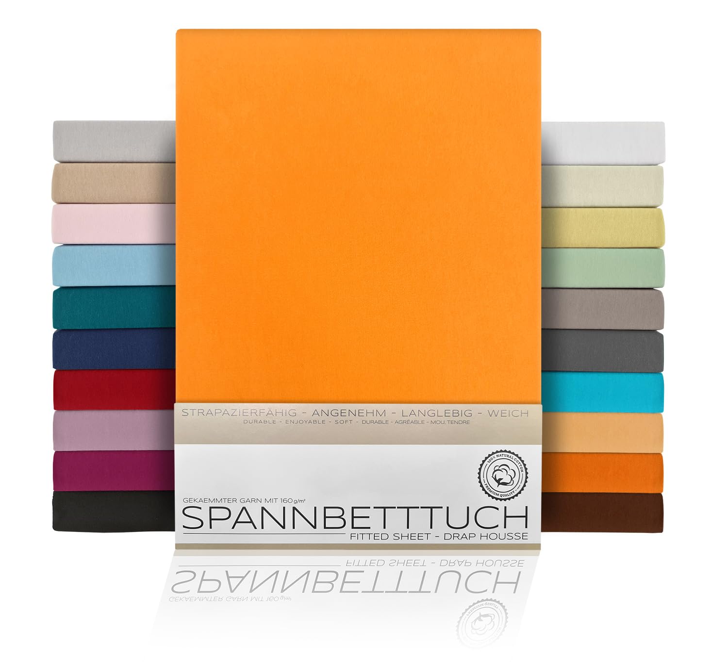 BEAUTEX Spannbetttuch Bettlaken aus Baumwolle, Premium Jersey Stoff 160g/m², Größe und Farbe wählbar (Boxspring - 180x200x45 cm, Orange)