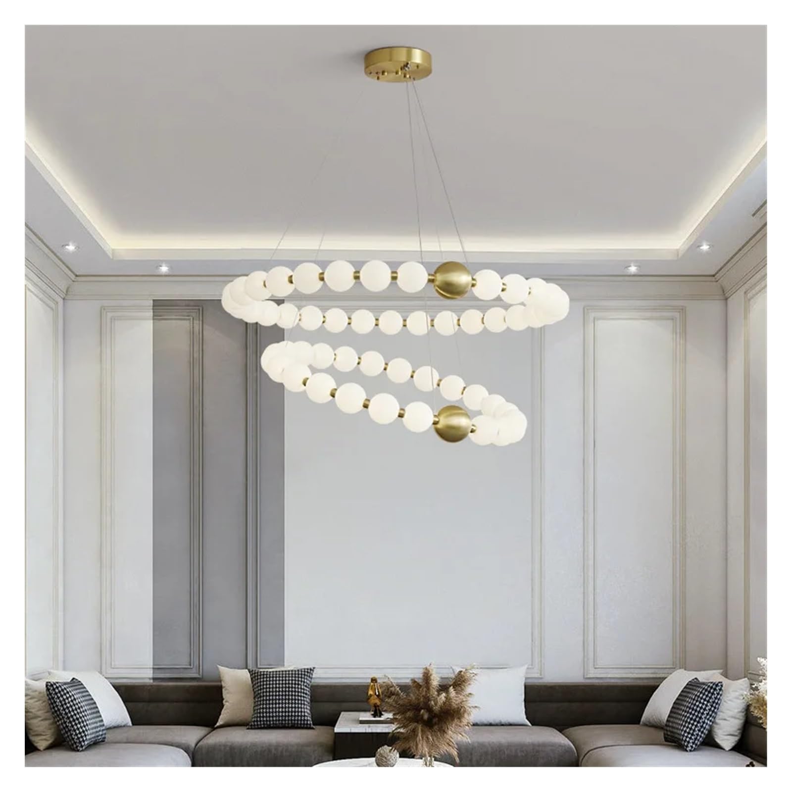 Lustre salle à manger nordique suspension acrylique perles cuivre 3 températures