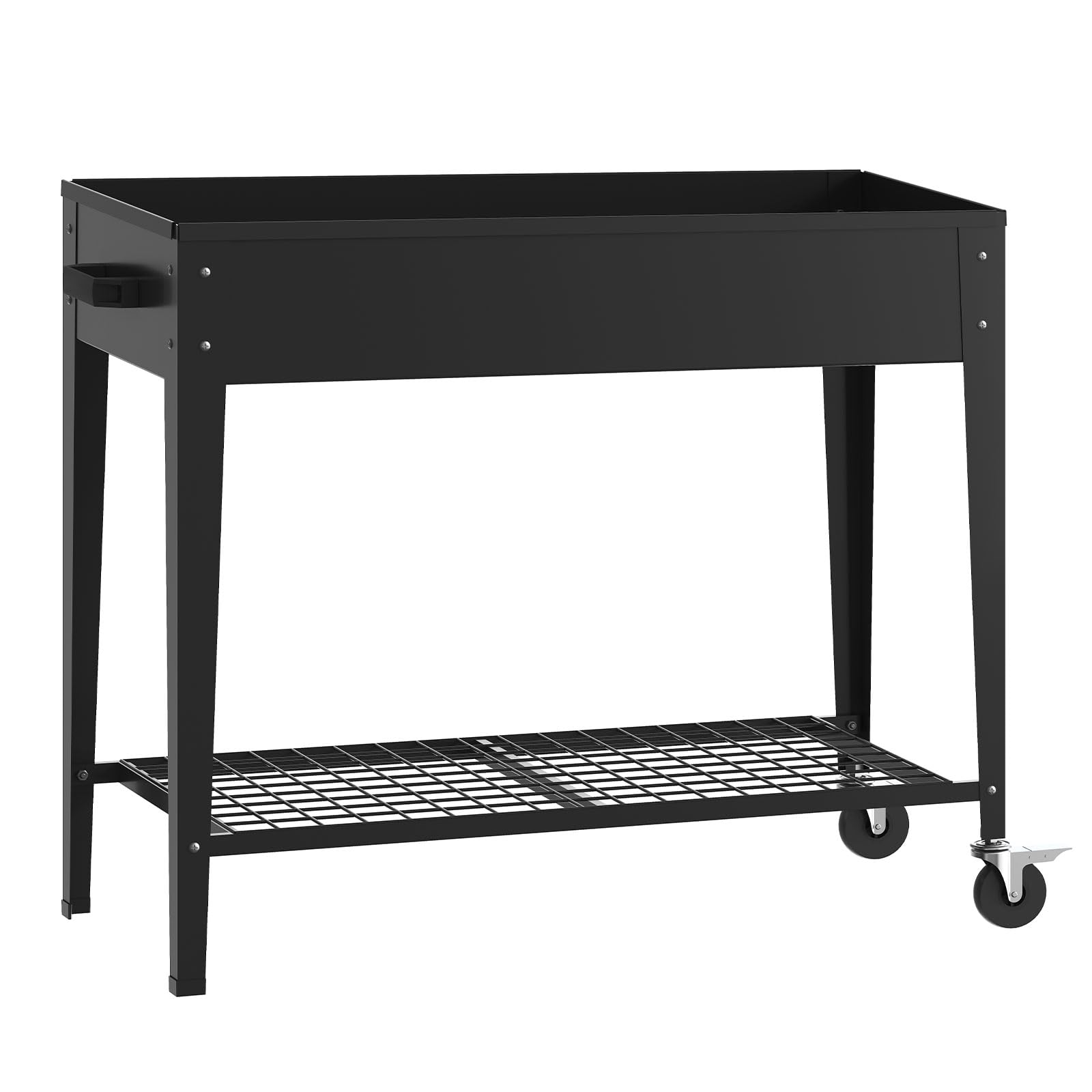 LARMNEE Hochbeet mit Rädern und Ablage, Metall Pflanzenbeet, Pflanzbeet, Gartenbeet, Pflanzkasten, Blumenkasten, Kräuterbeet, Gemüsebeet, 83,5 x 40 x 76 cm, für Terassen, Garten, Schwarz EBK02MP02