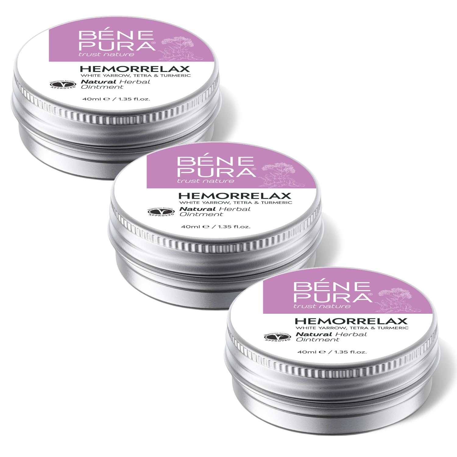 BenePura Hemorrelax Hämorrhoiden Salbe, Natürliche Salbe gegen Brennen, Juckreiz und Beschwerden mit Weißer Schafgarbe, Sumach und Kurkuma, 40 ml (3er Pack)