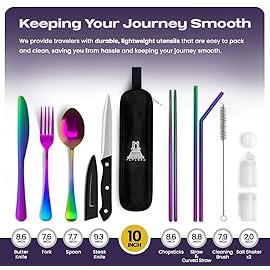 Taplord Portable Travel Silverware Set With Case, Includes 10 Pcs of Travel Utensils With Case, Stainless Steel Flatware Set For Camping, Lightweight (Multi-Color)