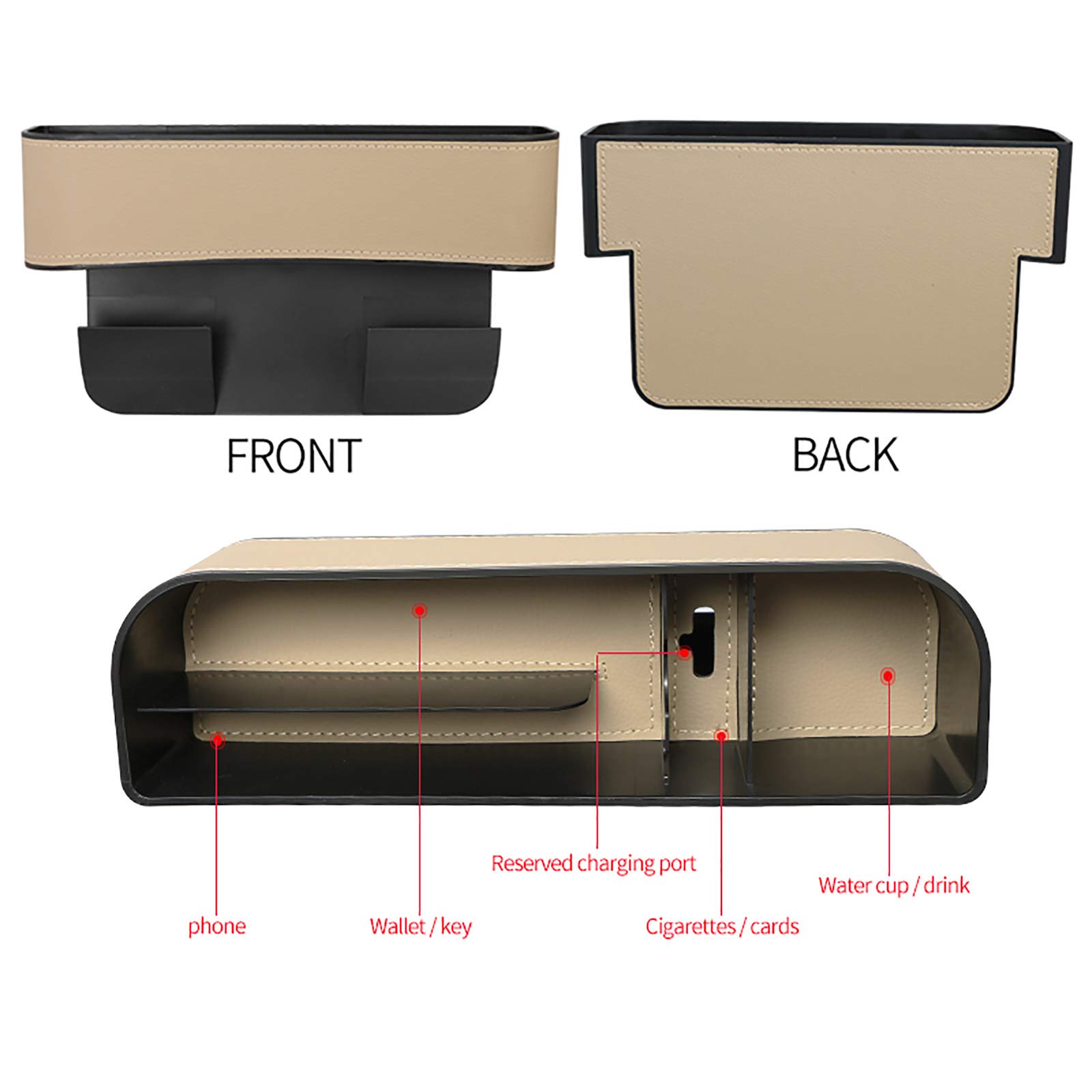 MeiBoAll 2pcs Car Seat Gaps Storage, PU Leather Car Seat Organizer Front Seat Gap Filler,Side of Center Console Storage Box for Phones/Coin/Cards/Sunglasses/Wallets/Keys
