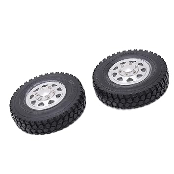 Metal Alloy Front Hub with Rubber Tires, High Strength Durable Strong Metal Front Hub with Tires for Trailer Tractor for 1/14 RC Car(Silver)