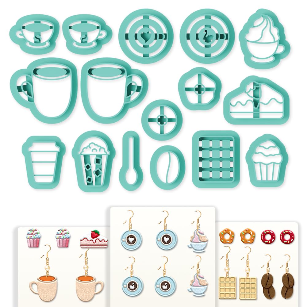 beinkmake 16Pcs Tea Party Polymer Clay Cutters Afternoon Tea Coffee Clay Earrings Cutters Polymer Jewelry Cutter for Earrings Making Birthday Party DIY Supplies