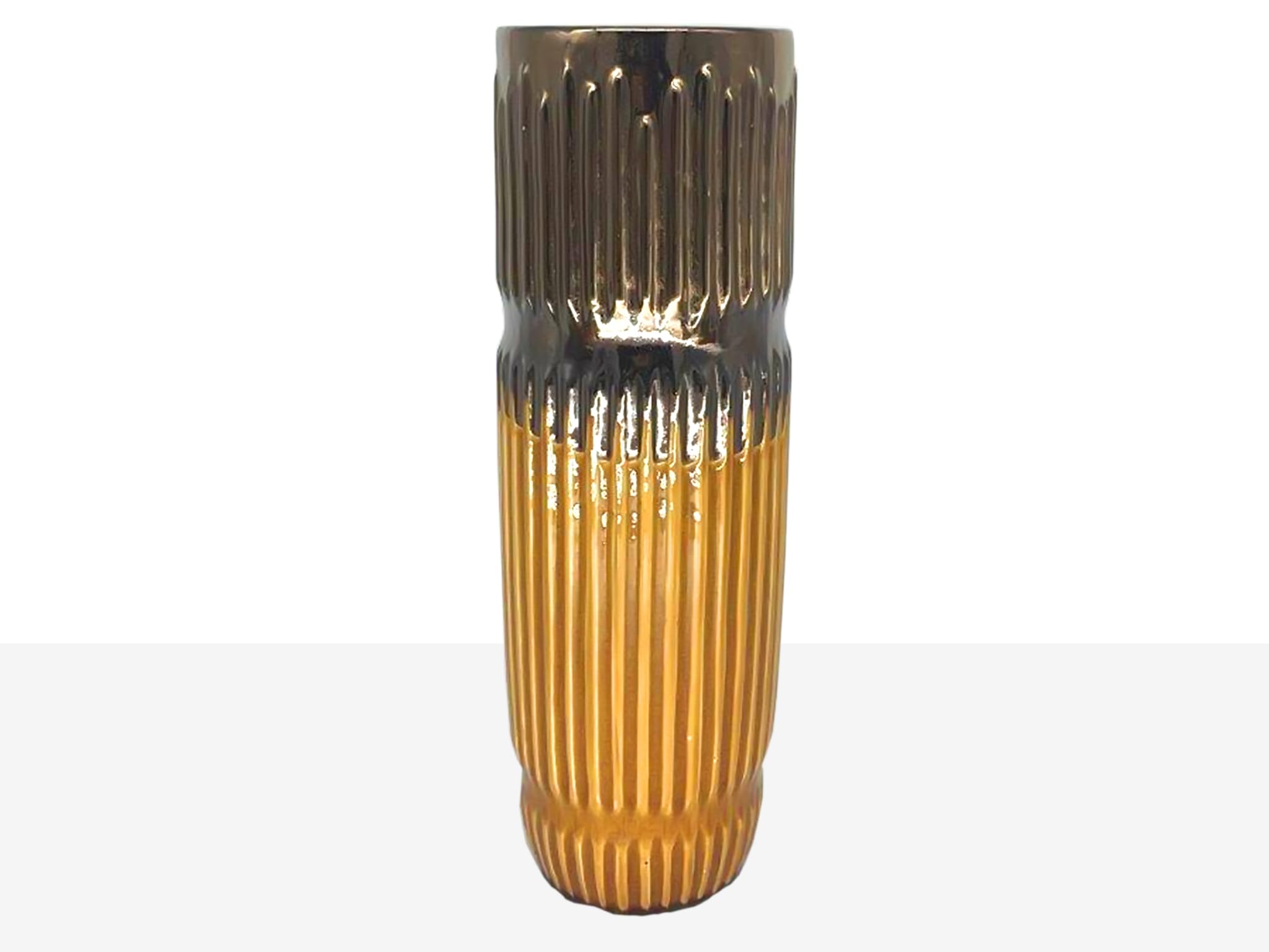 Vase en céramique jaune moutarde : grand vase décoratif émaillé