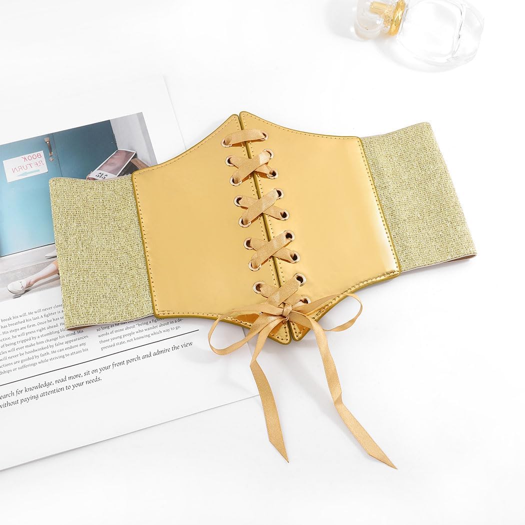 Urieo Stretchy Leather Corset Belt Elastic Black Waist Belts Wide Costume Waspie Belt for Women - Image 6