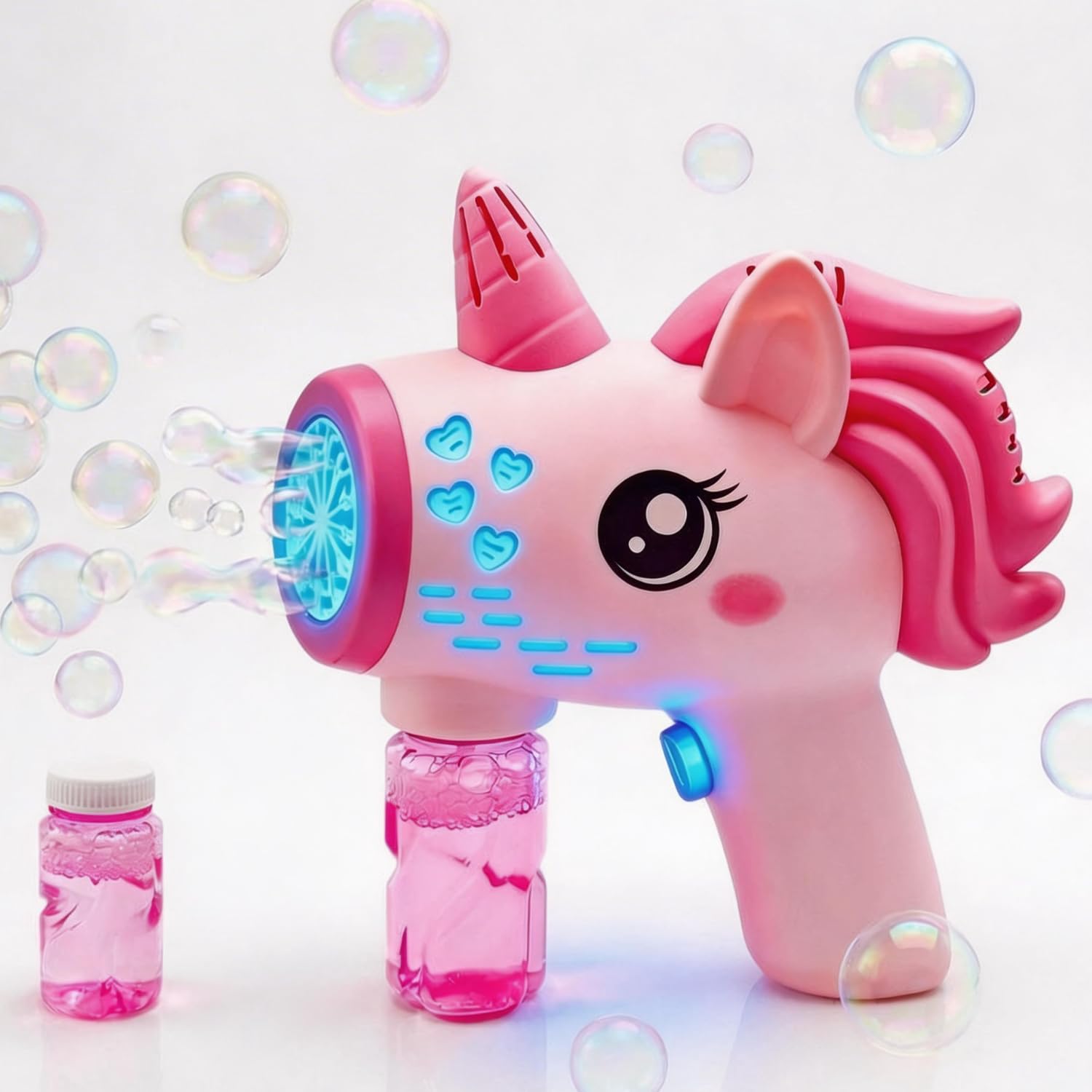Steemjoey Bubble Machine Gun, Unicorn Bubbles Makers with Bubble Solution, Electric Bubble Wand Blower with Light, Outdoor Garden Party Birthday Wedding Bubble Toys, Bubble Gun Boy Girl 3-10 Years