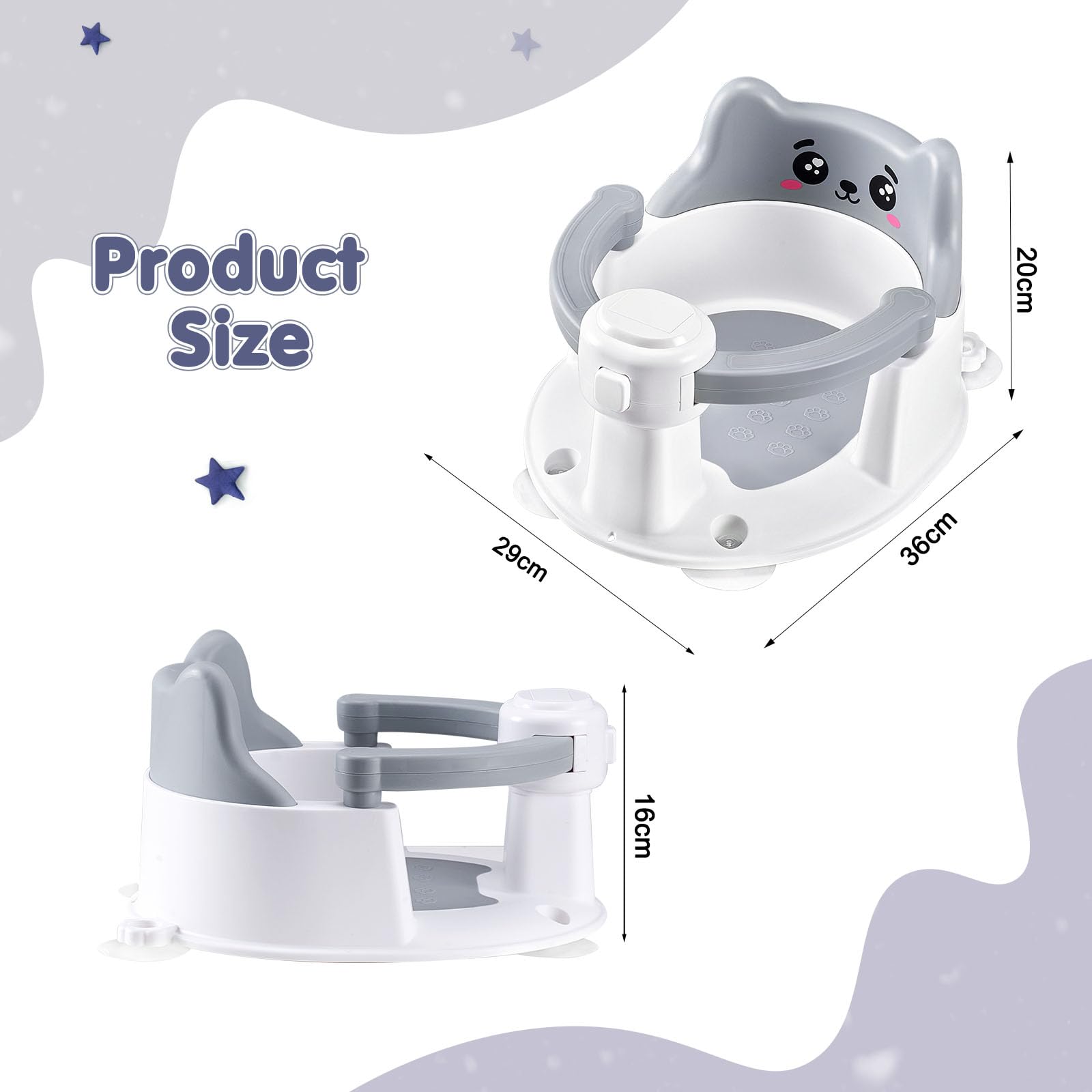 Farnirvana Seggiolini Per Bagnetto, Seggiolino Doccia Neonato, Seggiolino per Vasca da Bagno per Bambini a Partire da 6 Mesi, con 4 Potenti Ventose, per Doccia o Vasca