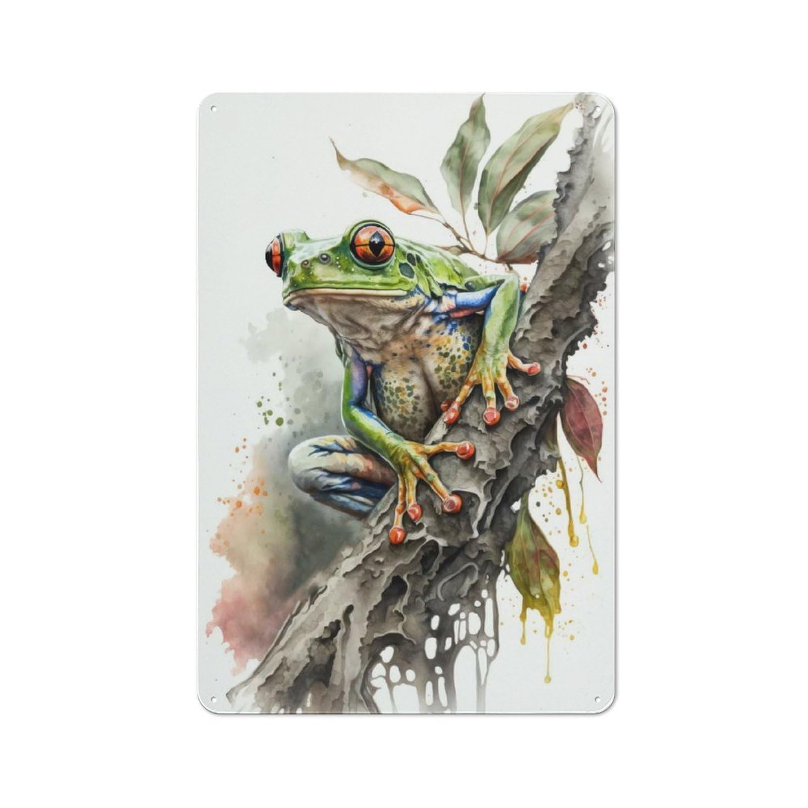 Tin Wall Plaque 30x20cm with Tree Frog Watercolor for Pub Or Café, A Decorative Christmas Gift for Hospitality Wall Decor Collectors