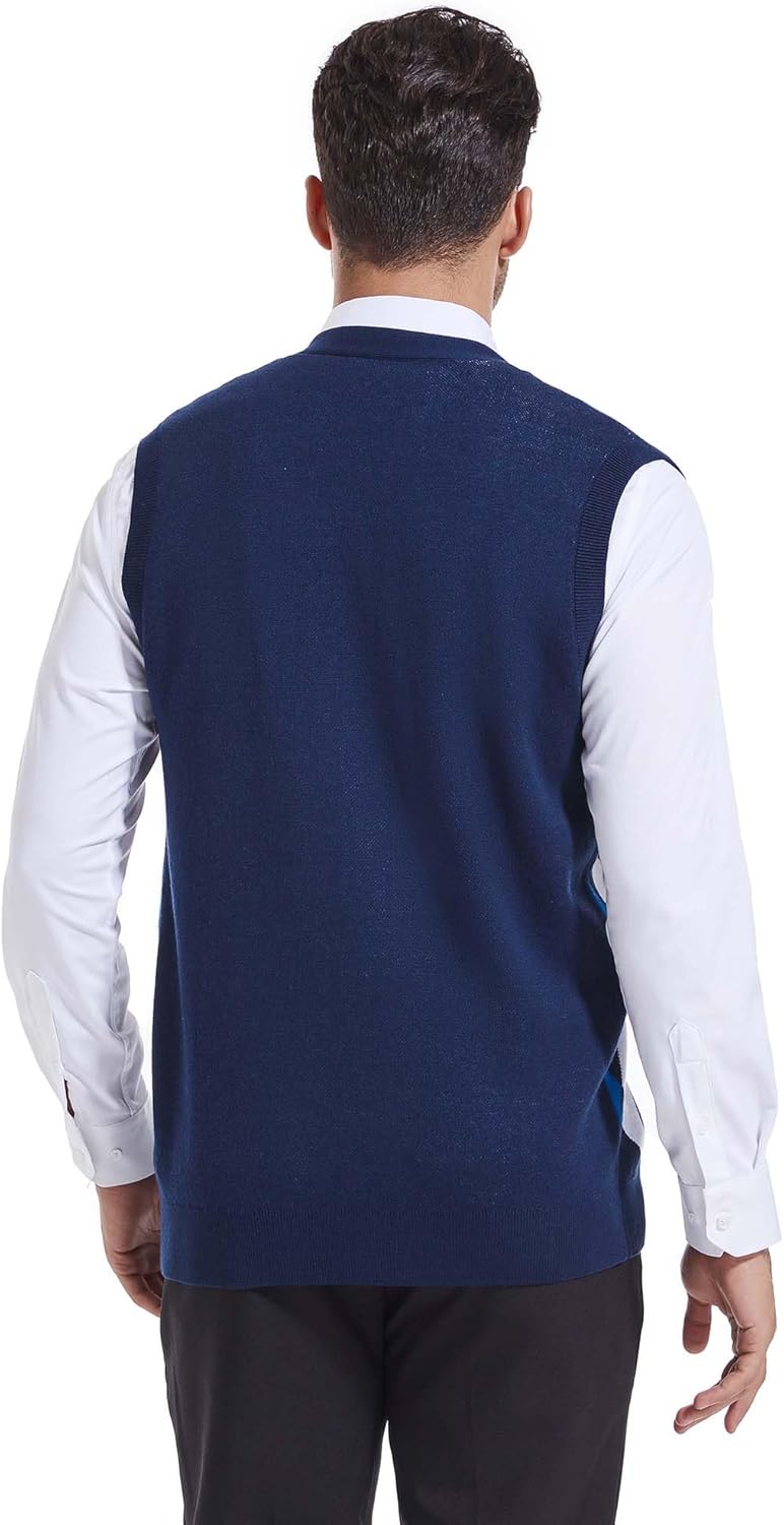 Beotyshow Mens Argyle Sweater Vests V Neck Sleeveless Cardigan Vest Knitwear - Image 6