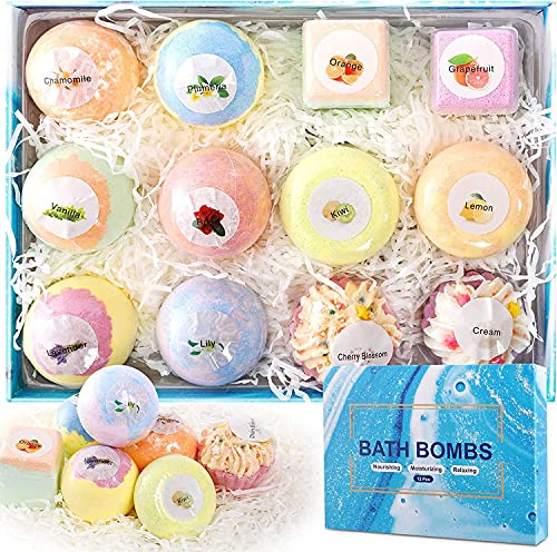 Bombe da bagno 12PCS - Bombe da bagno naturali fatte a mano Set regalo, oli essenziali puri Kit bombe da bagno termale per idratare la pelle secca