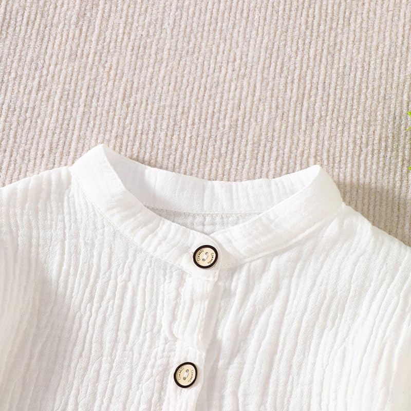 Baby Boys Girls 2Pcs Linen Clothes Set Button-down Long Tops+Elastic Cotton Gauze Long Pants - Image 5